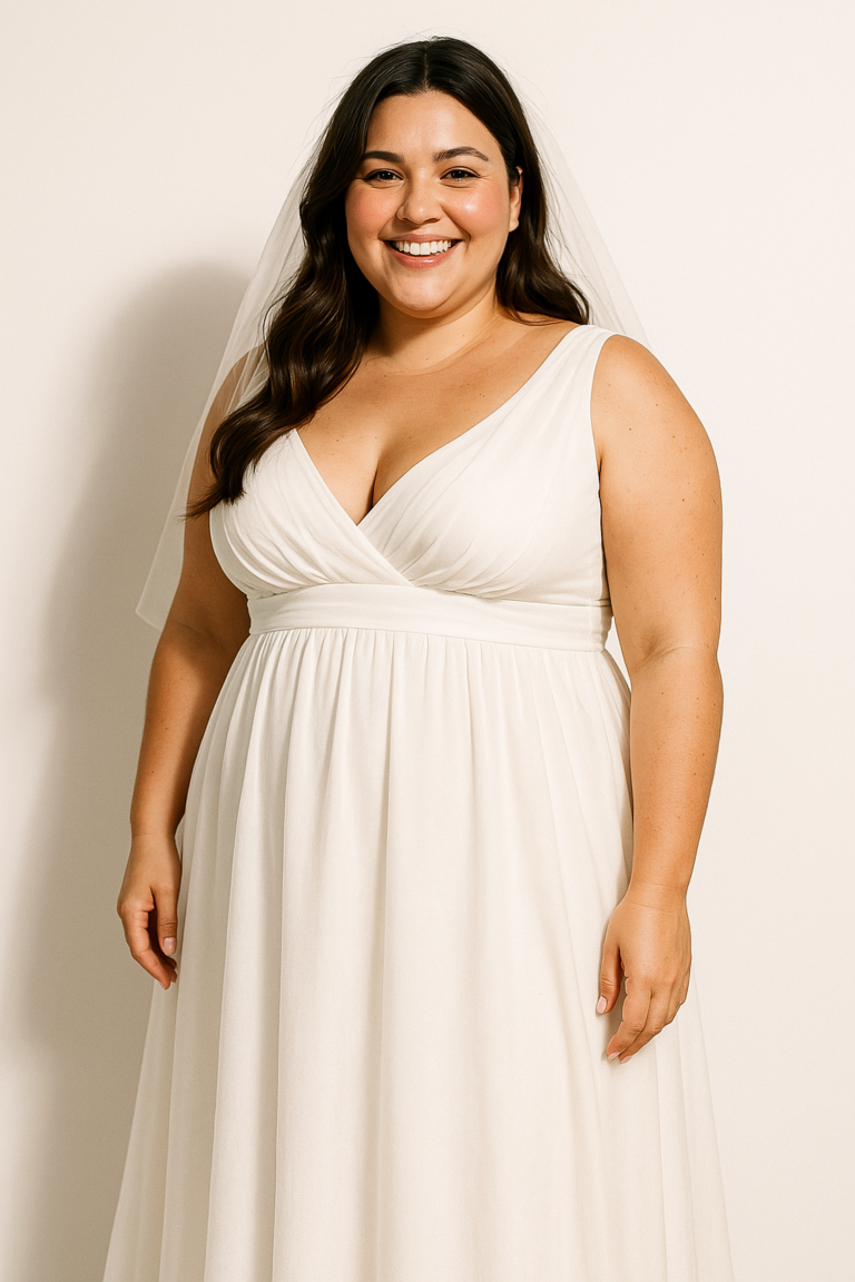 Robe de mariée empire adapté à la morphologie des femmes rondes